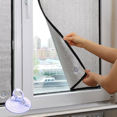 Insulating Window Film Anti-Heat Sun Protection Window Anti-Glare Window Film, Full Shade Window Film UV Sun Protection Film Static Window Film with Suction Cups(Size:85x100cm/33''x39'')