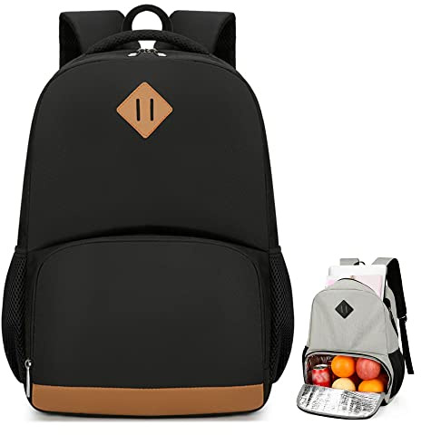 Isolerad kylryggsäck, lätt 20-35 l Oxford-tyg Lunchryggsäck med stor kapacitet Kylväska for män Kvinnor till jobbet Lunch Picknick Camping Vandring(Black With Brown)