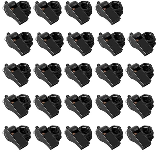 Seakii 24 Pack 120dB Loud Referee Whistles with Lanyards – Heavy-Duty Black Sports Whistles for Coaches, Referees, and Team Events