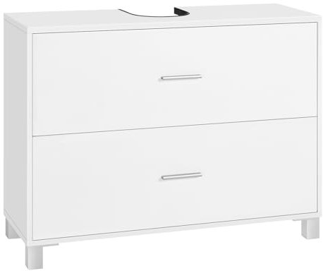 eSituro Meuble sous Lavabo Salle de Bain, Meuble sous Vasque, avec 2 Tiroirs, Découpe de Siphon 15x20 cm, en Bois d'Ingénierie E1, Pieds Surélevés, Blanc, 80x30x60 cm