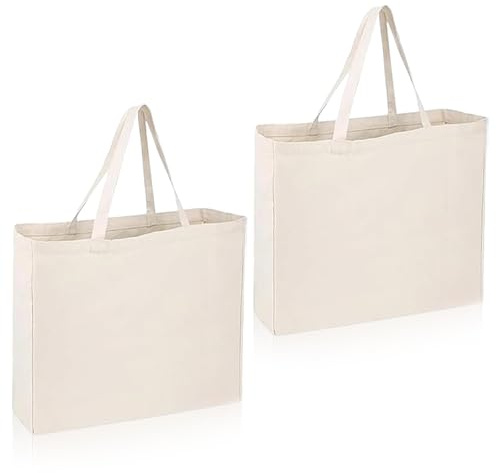 2 Pezzi Borsa Spesa Da Dipingere, 35,5×10,2×39cm Shopper Cotone Personalizzabile, Borsa in Luta Per Canva,Shopping Bag Pieghevole in Canvas, Piccole Borse in Tessuto per Scuola, Centro Commerciale
