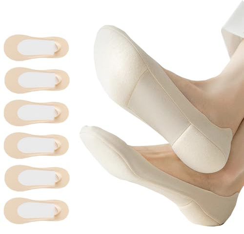 AYPOW 6 Paia Calzini Fantasmini Ultra Fodera Bassa Donna con Cuscinetti in Spugna per Tacchi Alti, Assorbire il Sudore Fondo in Cotone Traspiranti Calzini Invisibili con Gel Antiscivolo, Calze Barca