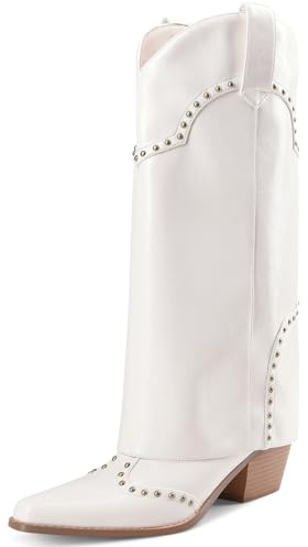 RONILURN Fold Over Boots Knee High Cowboy Boots for Women Cowgirl Boots