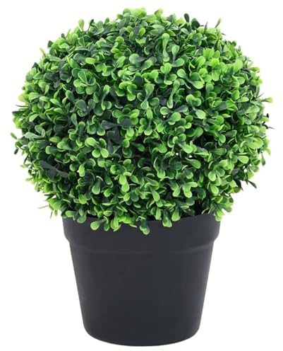 Gecheer Piante di Bosso Artificiale, Sfera con Vaso Verde 27 cm in Polietilene, Piante Finte per Interni ed Esterni, Decorazione Casa