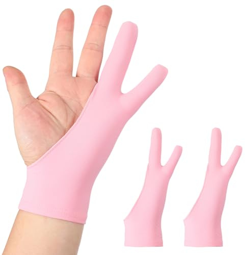 sourcing map 2 guantes de dibujo de artista, guantes transpirables para pintura gráfica con dos dedos para mano derecha e izquierda, para tableta digital, dibujo de papel (talla M), color rosa