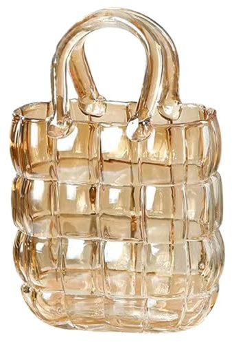 Purse Vase 11'' Glass Purse Vase for Flowers, Wide Mouth Handbag Clear Flower for Farmhouse Centerpiece, Floral Arrangement, Wedding Decor Amber