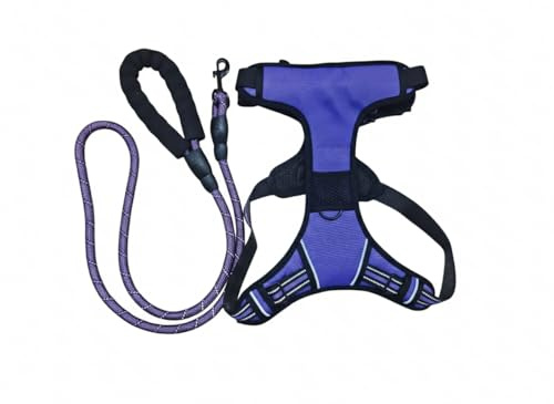 PET&TECH Arnés para Perros con Correa; Antitirones, Ajustable y Ergonómico – Diseño Tipo Silla de Montar – Cómodo, Seguro y con Asa de Control (Morado, M)