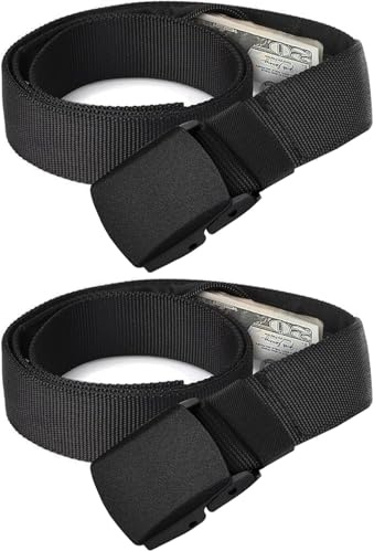 2 Pièces Ceinture Cache Billets Homme,Ceinture de Voyage Porte-Monnaie | avec Pochette Secrète Réglable Ceinture Résistant à l'Usure pour Voyage et Activités Quotidiennes Noir