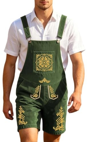 Läderbyxor för män, kostymbyxor, män, Oktoberfest outfit, fickor och broderi, hängslen, enfärgade, bayersk, kostym, korta traditionella läderbyxor med remmar, läderbyxor för fest