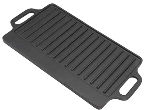 Qudinip Plancha para Parrilla de Hierro Fundido, Sartén Teppanyaki Espesada Duradera para Cocinar en Interiores y Exteriores, Perfecta para Filetes, Panqueques y Parrilla, 1 Unidad (46x23CM)