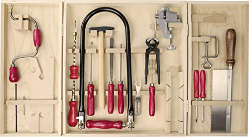 Pebaro 406 Armoire à chantourner écologique de qualité, 26 pièces, kit complet dans une armoire en bois sans plastique, outils en acier, scie à chantourner fabriquée en Allemagne, bricolage avec bois,