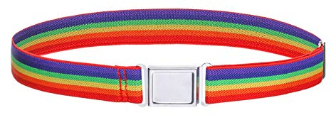 Kajeer Gürtel für Jungen Mädchen Verstellbar - Großer Elastischer Stretchgürtel mit einfacher Magnetschnalle für 2-15 jährige Jungen und Mädchen (Regenbogenstreifen)