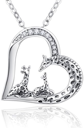 praymos Silverhalsband för kvinnor giraff gåvor hänge halsband smycken mors dag gåvor för mamma dotter familj halsband, Medium, Sterlingsilver, Kubisk zirkonia