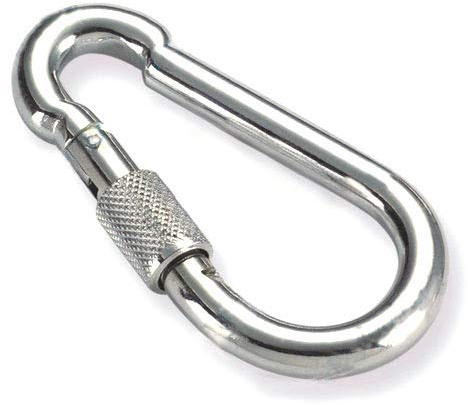 Constrabo | 2X Karabiner mit Schraube 100x10 mm| DIN 5299 C | Stahl Verschlusskarabiner 350 kg| Schnapphaken & Schraubverschluss | Feuerwehr-Karabinerhaken groß, Schraubkarabiner Sicherheitskarabiner