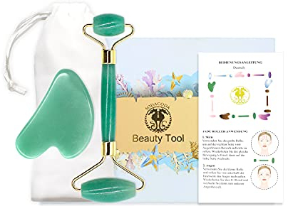 Sodacoda Gua Sha Set - Tradionelle Chinesische Beauty Gesichtsmassage - Halbedelstein Schaber und Roller - Aventurin aus Indien