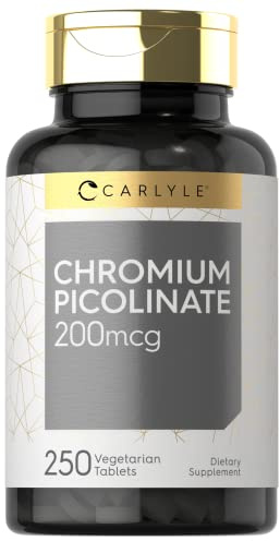 Carlyle Chromium Picolinate 200mcg | 250 Vegetarian Tablets | High Absorption | Non-GMO, Gluten Free Supplement