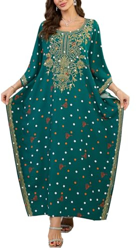 L-Peach Camicia da Notte con Stampa Etnica da Donna Homewear Abito da Spiaggia Kimono Maxi Kaftan Coprispalle Oversize