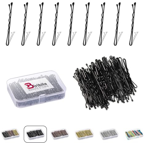 Biribila Bobby Pins 5 cm - 150 Stk Haarnadeln klein - Haarklemmen Damen mit abgerundeten Kanten in einer Aufbewahrungsbox – Hochsteckfrisuren Zubehör Haarnadel, Perfekt zum Stylen - Schwarz