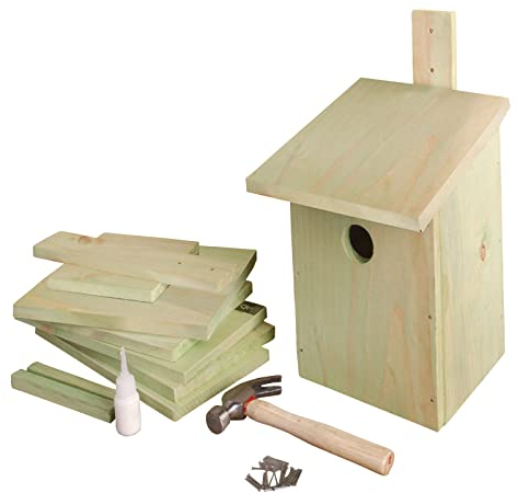 AKAH Nistkasten Meise Bausatz inkl. Nägel + Holzleim + Hammer - Vogelhaus zum Zusammenbauen aus Holz - Holznistkasten Starennistkasten