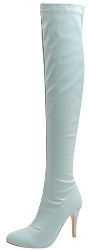 Bviennic Aiguille Cuissarde Bottes Elastique Femmes Hiver Fête Elegant Talons Hauts Warm Slouch Robe Mariage Boots Sky-Bleu Taille 42 EU-44Cn