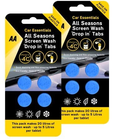 AA Car Essentials - 8 x All Seasons Screenwash Tablets - makes up to 40 litres - Effective to -4C - Save on Plastics