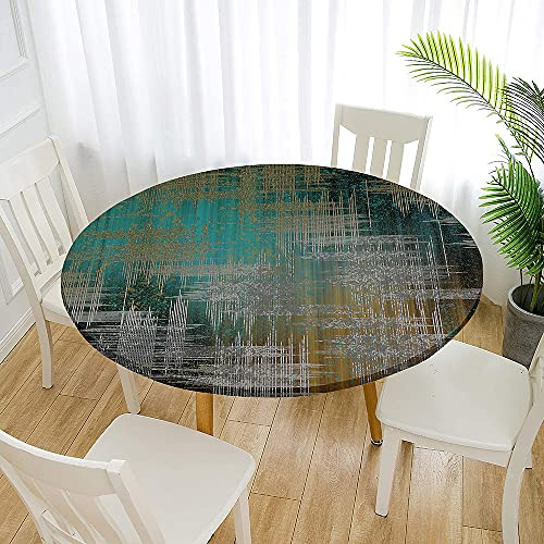 Morbuy Nappes Rondes 120 cm, Exterieur Nappe de Table de Jardin avec Bord Élastique, Imprimé Nappes Anti Taches Lavable Imperméable Polyester pour Cuisine Fête Table
