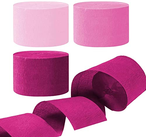 6 Rollen Krepppapier Luftschlangen Rosa und Weiss Kreppbänder Rosa und Weiß Party Dekoration(4.5 cm x 25 m)