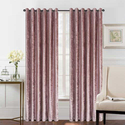 WEAVERS: Pair of Fully Lined Crushed Velvet Curtains. 4cm Metal Ring Top to Easily install curtains with Rods. Ideal for Winter and Summer. Color – Blush-Pink Size - 66 wide x 72 drop (168 x 182cm)