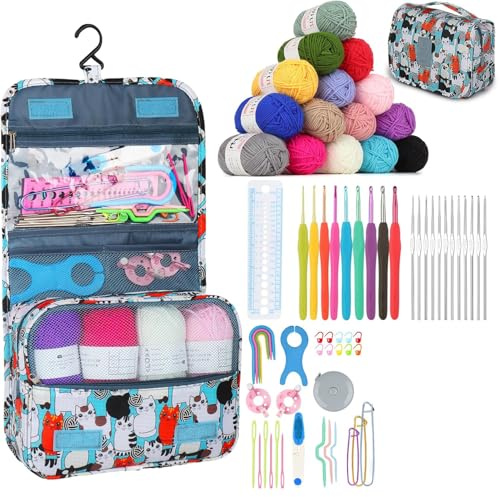 Aeelike Crochet Kits for Beginners Adults, Crochet Kit, Crochet Starter Kit with Instructions, Yarn and Bag, Crochet Hooks Kit, Crochet Beginners Kit for Kids, Crochet Kits for Adults Advanced UK