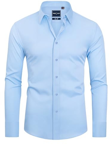 Chemise DEMEANOR pour Homme Manches Longues Chemises Business pour Homme Coupe Ajustée Chemise Facile à Repasser Chemise de Loisirs, bleu ciel, S