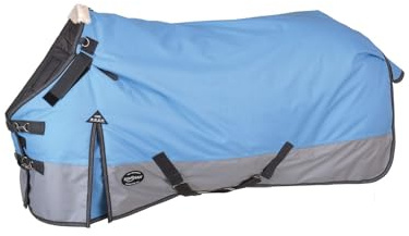 Reinsman Premium Turnout Winter Horse Blanket with 200g Fill| 1200 Denier Waterproof Top | Fleece-Lined Neck Gusset with Velcro Adjustment | 2 Criss-Cross Belly Strap,Blue/Grey, 75