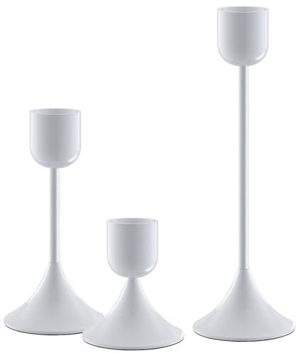 idyllictime Candle Holder Metal Heavy Base for Room Décor Christmas Decorations Party Wedding Halloween (White, 1 Set(3 Pcs))