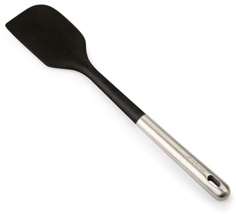 ARCOS Espátula de Silicona Plana, Rectangular y Flexible de 331 mm para Girar, Mezclar y Despegar Alimentos en Cocina. Mango y Cuerpo de Acero Inoxidable. Resiste 240º. Color Negro y gris