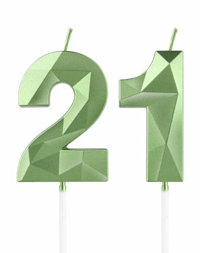 mciskin Green 21st Birthday Candles, 3D Number 21 Candles for Cake, Girls Boys 21st Birthday Decorations,Sage Green Candle Cake Topper Decorations for Birthday Party Weddings Anniversary Supplies