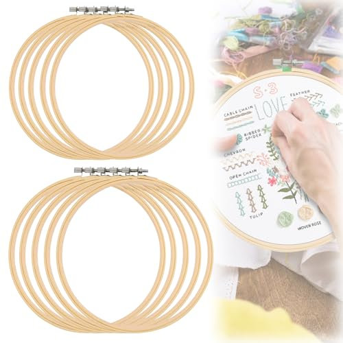 GOEDCH 10 Stück Bambus Stickrahmen: Bambus Kreis Stickerei Kreuzstich, Bambu Embroidery Hoop Set, Kreuzstich Hoop Ringe Einstellbar, Durchmesser 20, 23 cm, für Kreuzstichhandwerk, Handnähen
