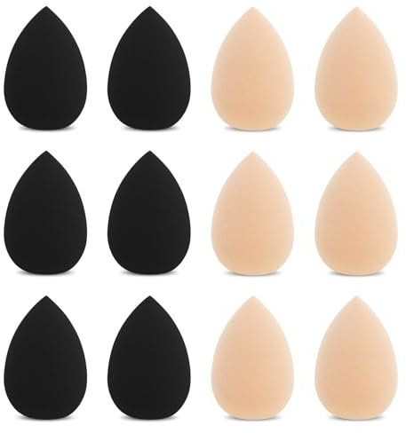 WLLHYF 12 PCS Mini Make up Schwamm Set Blending Sponge kleine Mixer Foundation für Puder Creme Ausbesserungen Kosmetik Schwämmchen(Schwarz + Hautfarbe