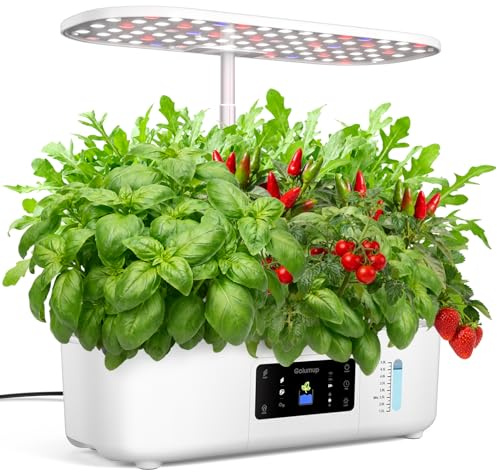 GOLUMUP Potager d'intérieur 13 Pots Jardin Interieur, Potager Interieur avec Deux Modes de Croissance, avec Lampe Culture LED, avec Minuterie Automatique, Hauteur Réglable,Blanc