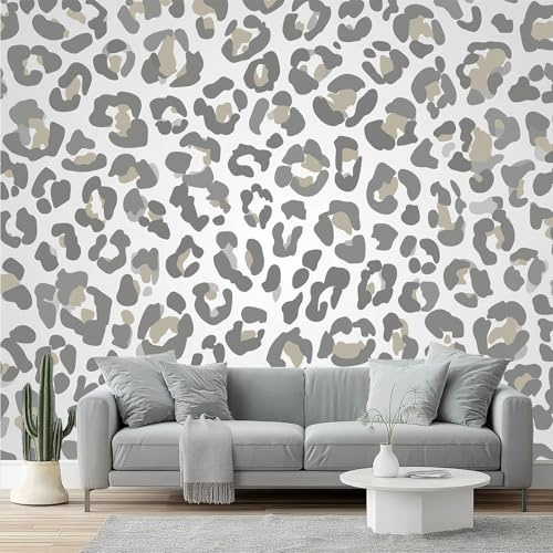 Fotomurales Estampado de Leopardo Moda Salvaje Papel Tapiz Moderno 250 x 175 cm Papel pintado tejido no tejido coración Pared corativos Sala Living Oficina Dormitorio Beige grisáceo