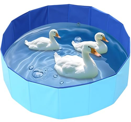 Piscina pieghevole per anatre, grande, con tappo di scarico, 89 x 30 cm, in PVC extra resistente, per anatre, cani, gatti, bambini, in plastica rigida blu, portatile, pieghevole, per uso interno ed