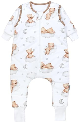 TupTam Sacco Nanna a Pelo con Piedi Braccia Gambe Invernale per Bambino Bambini, Orsi sulle nuvole/Bianco/Marrone, 80-86
