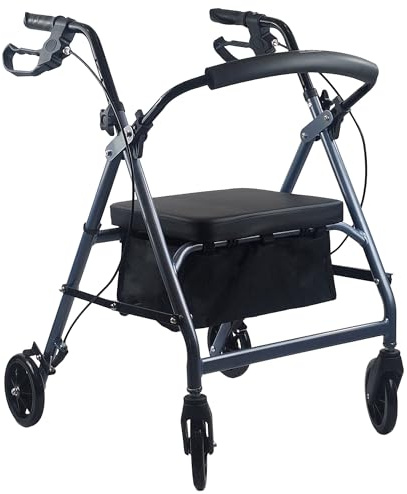 iCAN R-24 Ultra Lightweight Folding Rollator – Aluminium 4-Wheel Walking Aid with Padded Seat, Backrest & Adjustable Handles – Indoor & Outdoor Mobility Walker