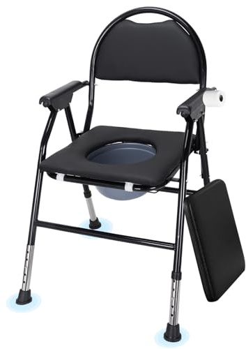 Chaise percée pour seniors, pliable, réglable en hauteur, capacité de charge 200 kg, largeur 50 cm, en acier inoxydable, chaise de douche mobile, avec support en papier, assise souple