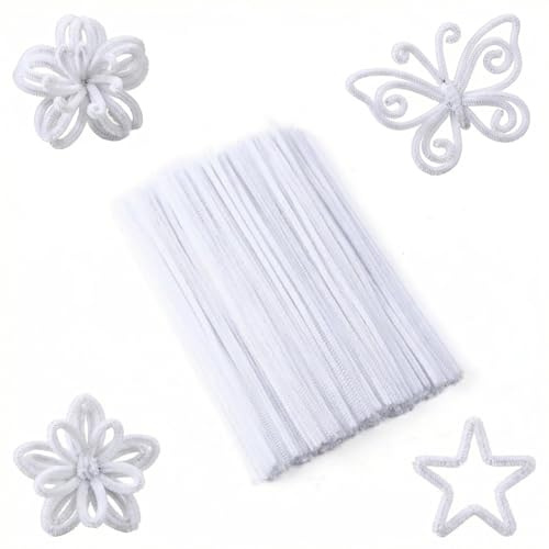 100Pcs Pipe Cleaners for Craft,30cm Long Crafting Pipe Cleaners Fuzzy Sticks Chenille Stems for DIY, Arts & Crafts (White)