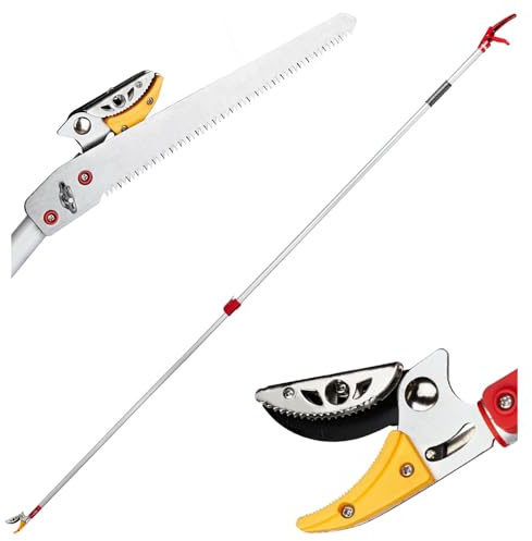 Bonnlo 180-300cm Extendable Long Reach Pruner, Telescopic Pole Saw with RazorSharp Carbon Steel Blade, Lightweight Aluminium Pole Pruner for High Trees and Fruit Picking