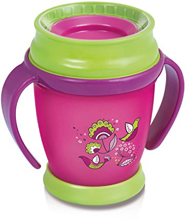 Lovi 1/534new Trinkbecher 360° Mini Folky, 9+ Monate, abdichtende Silikonscheibe, antibakterieller Schutz, 210 ml, rosa
