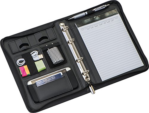 A5 Ringbuchmappe mit Reißverschluss Lederfaserstoff Mappe Buch Notizen Büro von notrash2003® Schwarz