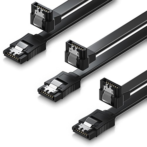deleyCON 3x 50cm SATA III Kabel S-ATA 3 Datenkabel für SSD HDD Festplatte 6 GBit/s Verbindungskabel Anschlusskabel - 1x Gerade 1x 90° L-Type Stecker - Schwarz
