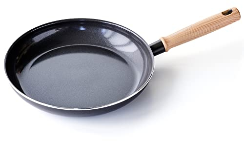 GreenChef Vintage Gesunde keramische Antihaftbeschichtung, 28 cm Bratpfanne, Griff in Holzoptik, PFAS-frei, induktionsgeeignet, spülmaschinenfest, grau