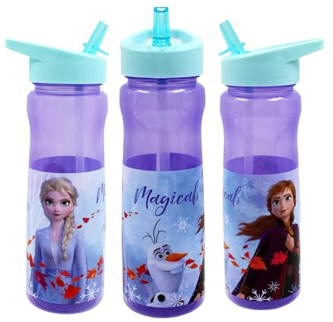 Disney Frozen Kids 600ml PP Water Bottle with Straw – Reusable – Official Merchandise by Polar Gear – BPA Free & Recyclable Plastic – for School Nursery Sports Picnic, Multi Colour