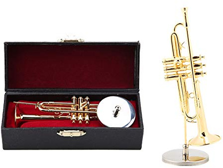 Hztyyier Miniature Trompette Réplique Instrument de Musique Delicated Mini Instrument Plaqué avec Étui Gifts